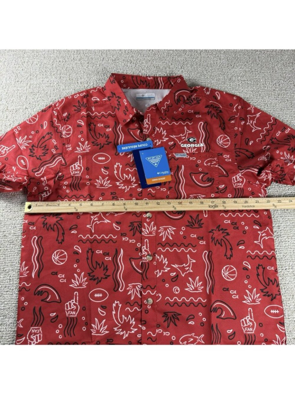 Columbia Georgia Bulldogs Super Slack Omni-Wick Button-Up Shirt Red Men’s Size M - Picture 5 of 8